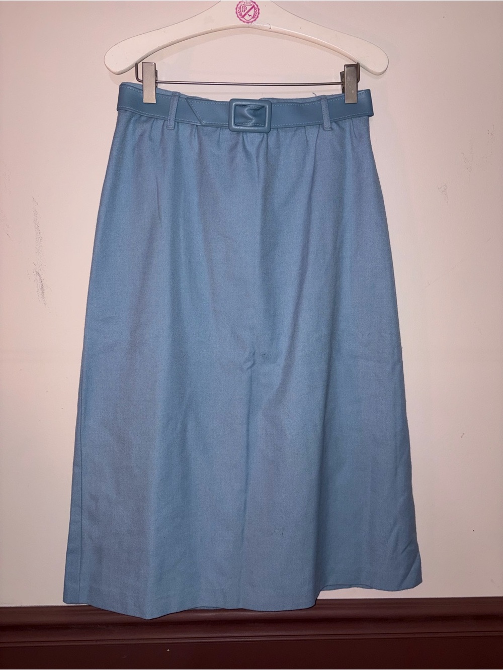 Vintage Chorus Line Light Blue Belted A-Line Skirt